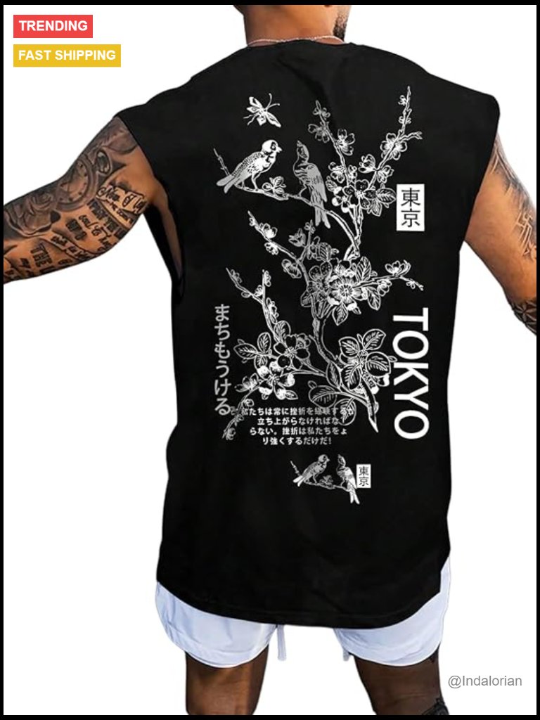 Men's Letter Floral Graphic Tank Top Crew Neck Sleeveless Summer T-Shirt